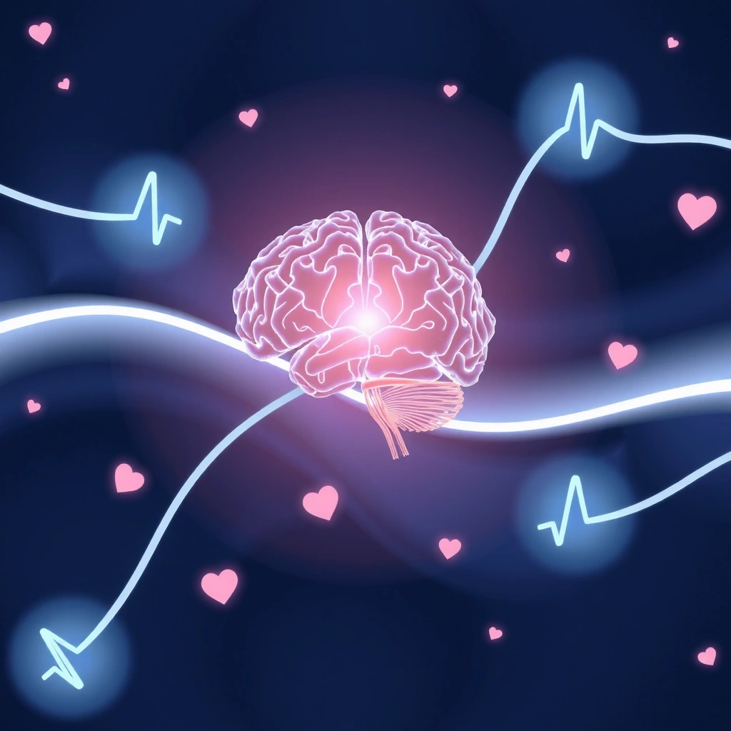 Abstract rendering of brain neurons and heart rhythm lines, subtly illustrating the cognitive and cardiovascular benefits of Omega-3.